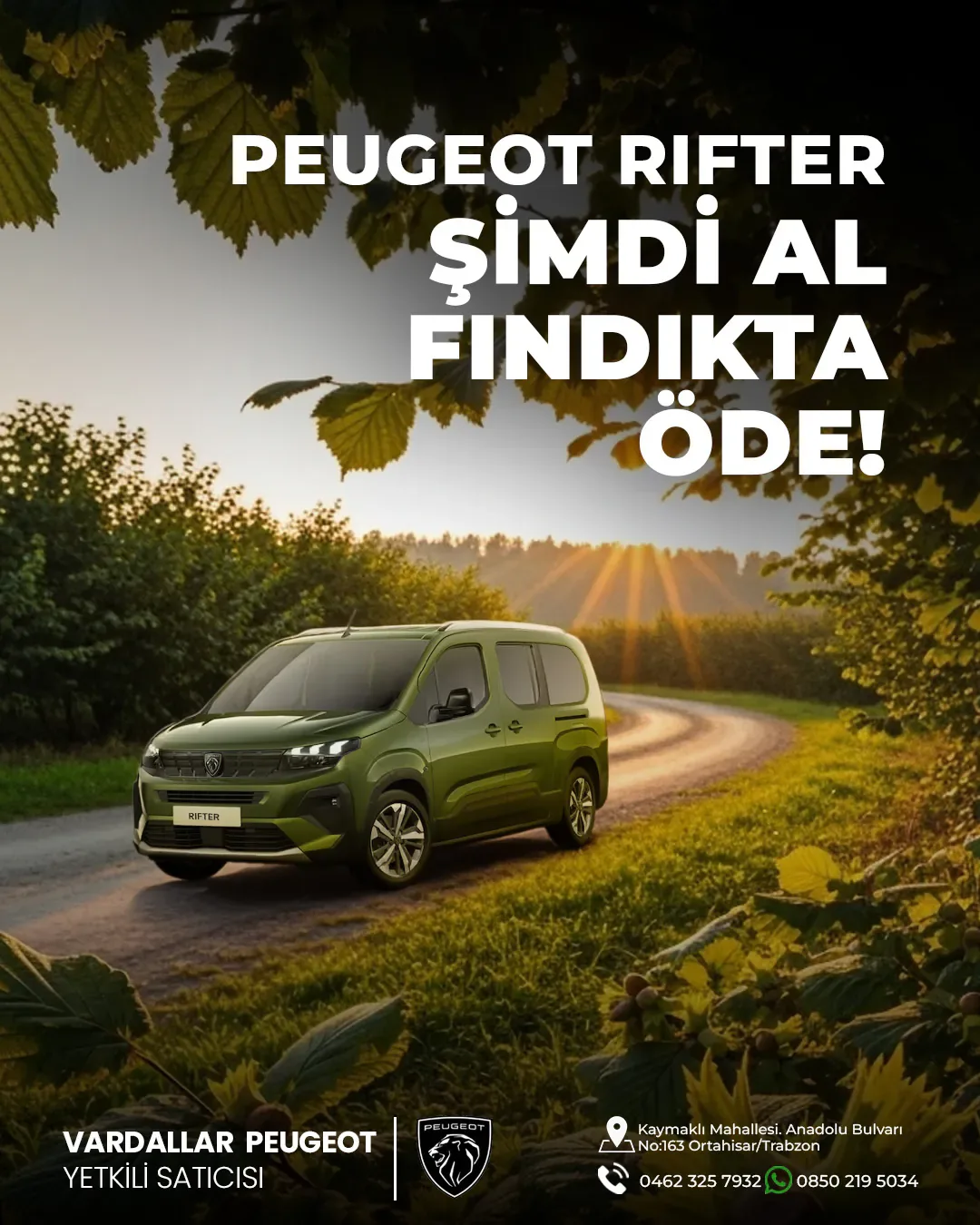 Vardallar Peugeot Rifter Fındıkta Öde Rize sosyal medya referansı (Post)